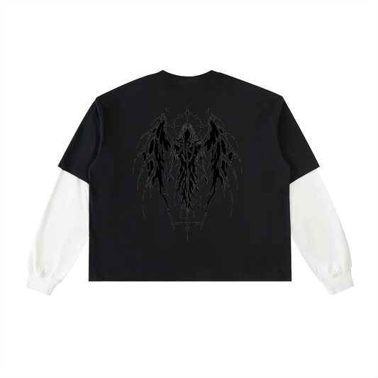 THE AFTERLIFE - Layered Contrast Sleeve Cotton T-Shirt