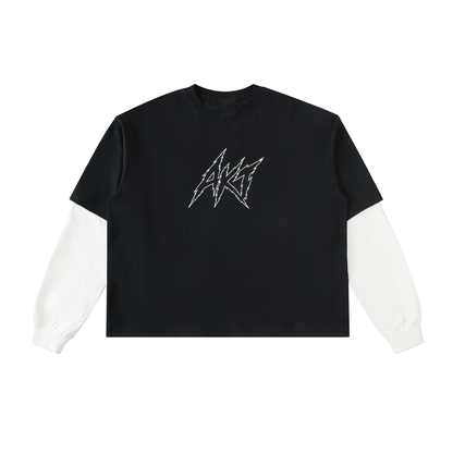 THE AFTERLIFE - Layered Contrast Sleeve Cotton T-Shirt