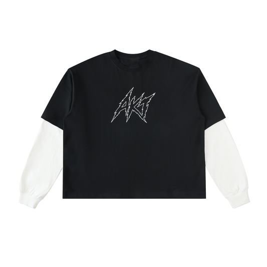 THE AFTERLIFE - Layered Contrast Sleeve Cotton T-Shirt